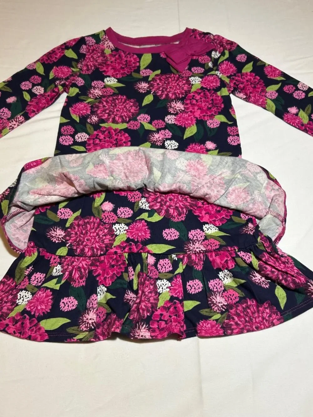 Gymboree Girls Size 5 Pink Blue Floral Long Sleeve Dress Ruffle Bottom NWT